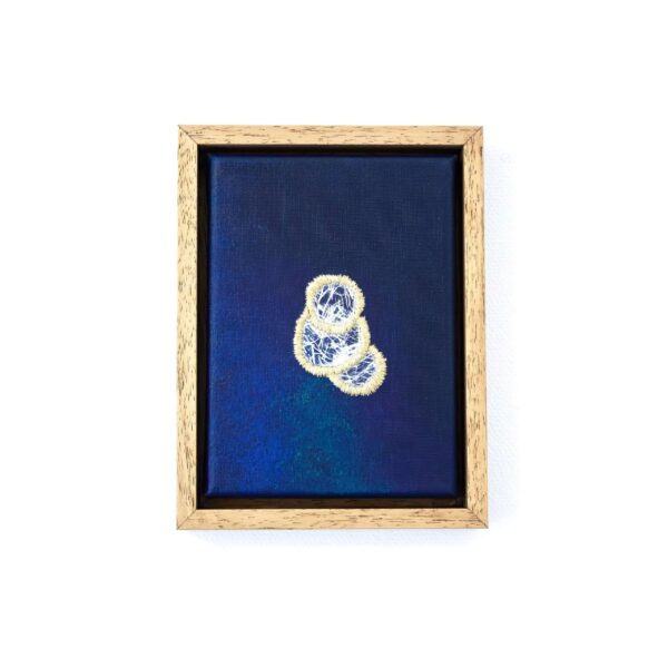 Fragiles, Les petits formats I, 21x16 cm, Acrylic, ginwashi paper, conservation varnish and embroidery on linen canvas, with frame, Signed at the back and with certificate of authenticity 2